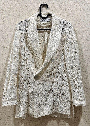 Zara Ekru Dantel Blazer Ceket