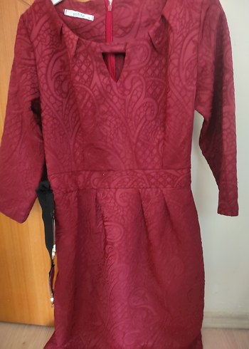 Bordo Midi Bohem V Yaka Kadın Elbise