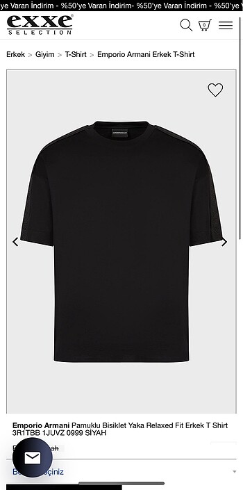 xl Beden siyah Renk Emporio Armani Orijinal Lyocell Tişört