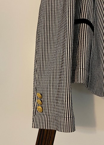 Düğmeli Gri Zebra Desenli Midi Blazer - Görsel 3