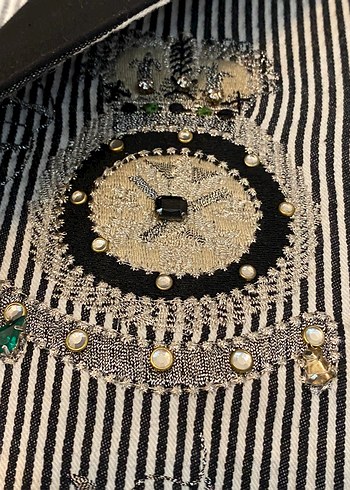 Düğmeli Gri Zebra Desenli Midi Blazer - Görsel 4