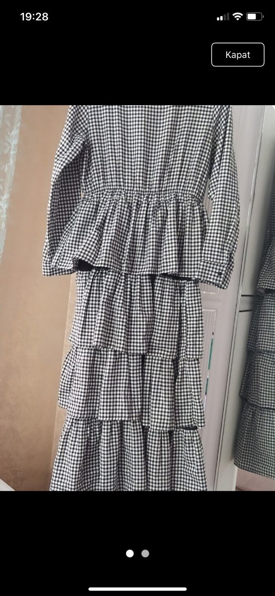 Kadın Siyah Kareli Uzun Fırfırlı Elbise - Görsel 5