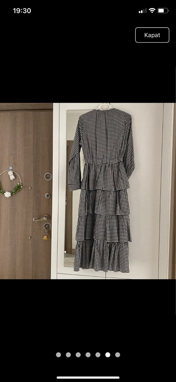 Kadın Siyah Kareli Uzun Fırfırlı Elbise - Görsel 2