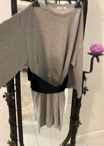 Gri Midi Rahat Kesim Kadın Elbise - Görsel 2