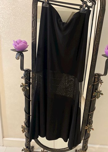 Siyah İşlemeli Uzun Drapeli Gotik Etek - Görsel 2