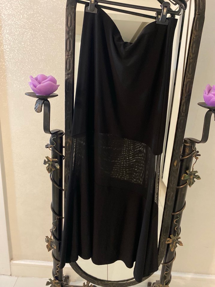 Siyah İşlemeli Uzun Drapeli Gotik Etek - Görsel 2