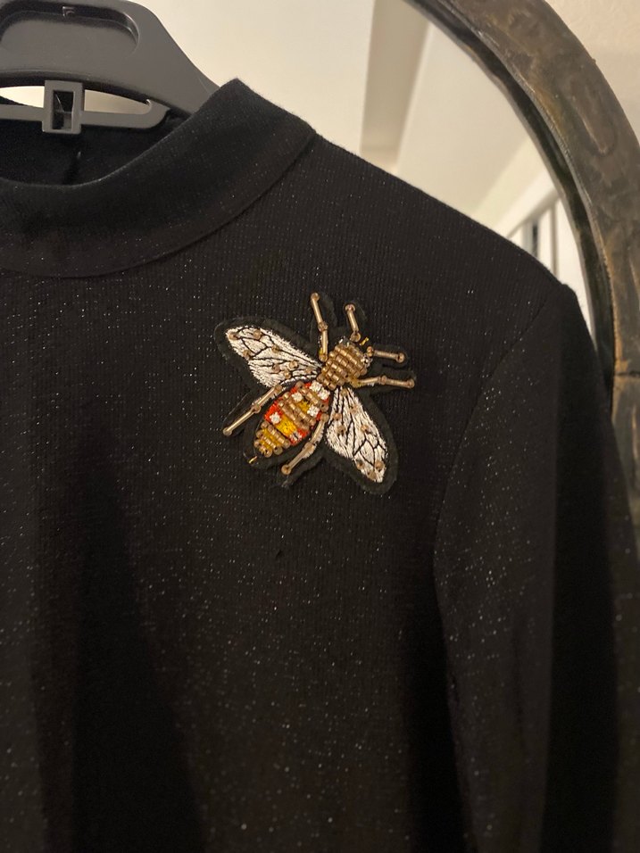 Nakışlı Siyah Uzun Triko Elbise - Görsel 2