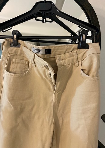 Bej Kadın Salaş Kesim Midi Boy Kot Pantolon - Görsel 2