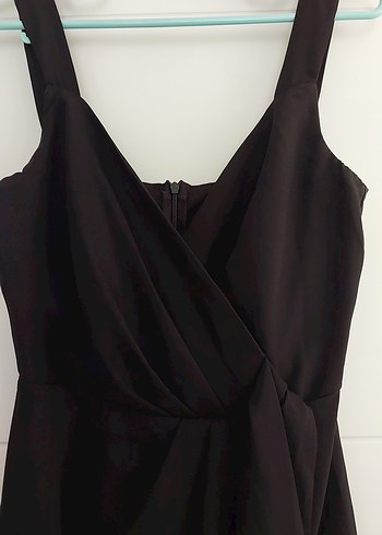 Siyah Drapeli V Yaka Mini Elbise - Görsel 4