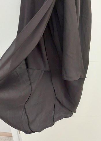 Siyah Drapeli V Yaka Mini Elbise - Görsel 5