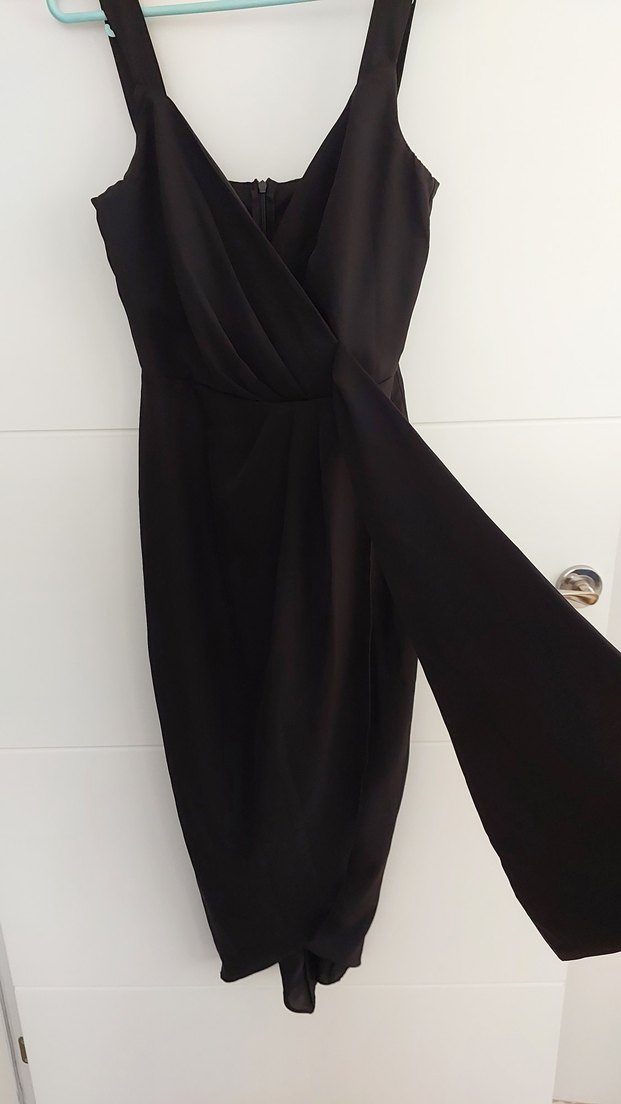 Siyah Drapeli V Yaka Mini Elbise - Görsel 3