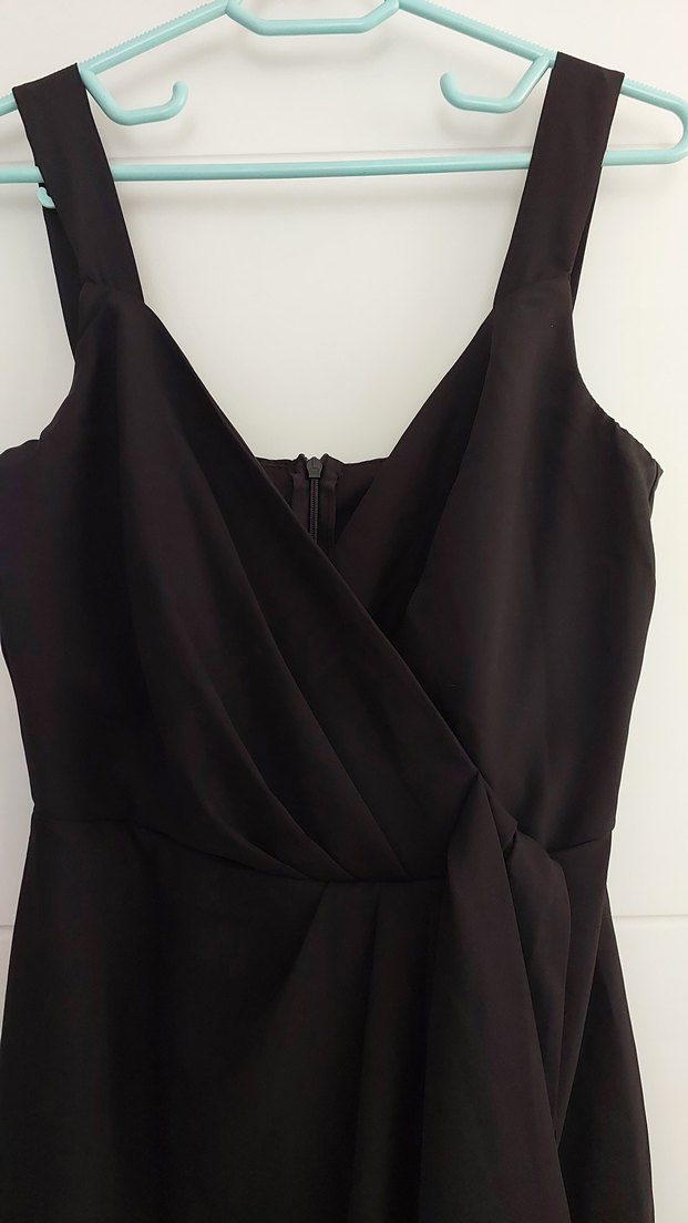 Siyah Drapeli V Yaka Mini Elbise - Görsel 4