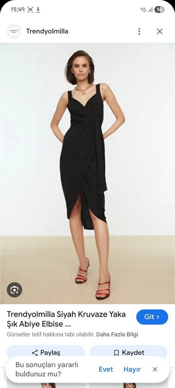 Siyah Drapeli V Yaka Mini Elbise - Görsel 2