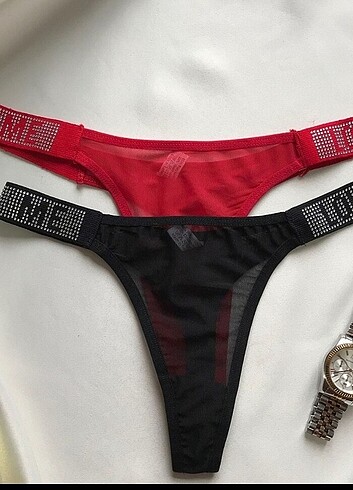 universal Beden kırmızı Renk Love me yazılı tül taşlı tanga string