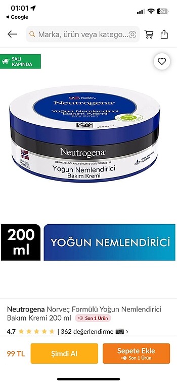 NEUTROGENA YOĞUN NEMLENDİRİCİ RAHATLATICI BAKIM KREMİ