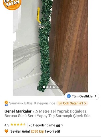 Diğer Sarmaşık yapay çiçek süs 7 metre tel yaprak 