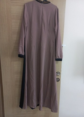42 Beden camel Renk Bej Siyah Uzun Kollu Uzun Elbise
