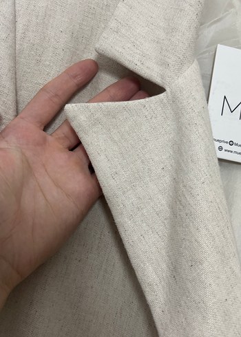 Düğmeli Bej Keten Kadın Blazer Ceket - Görsel 9