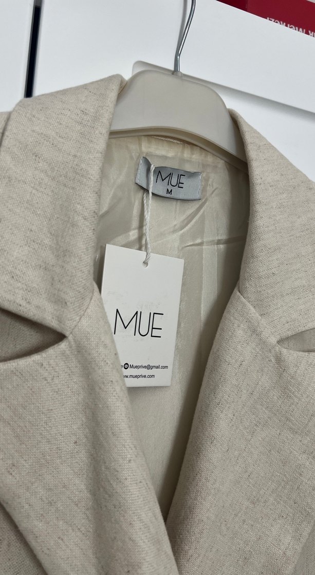 Düğmeli Bej Keten Kadın Blazer Ceket - Görsel 4