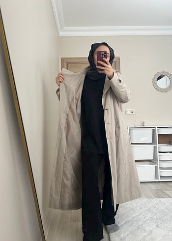 Bej Uzun Keten Trençkot - Görsel 2