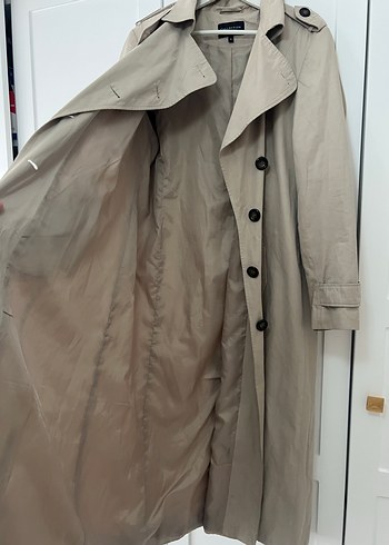 Bej Uzun Keten Trençkot - Görsel 7