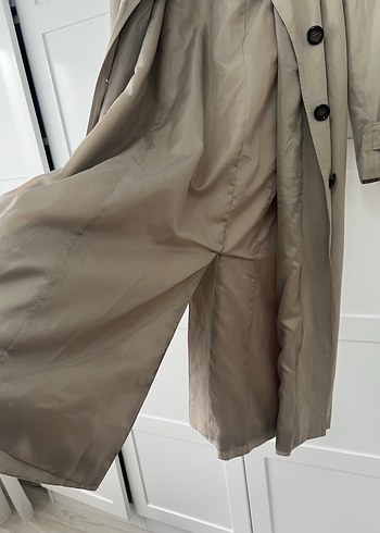 Bej Uzun Keten Trençkot - Görsel 5