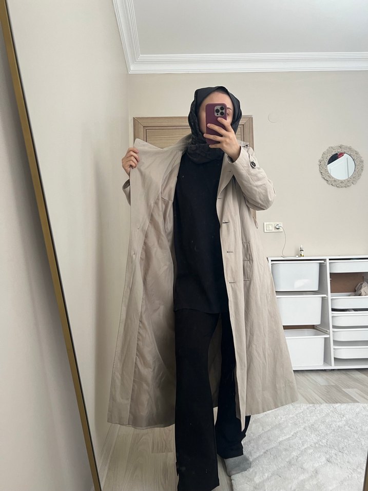 Bej Uzun Keten Trençkot - Görsel 2