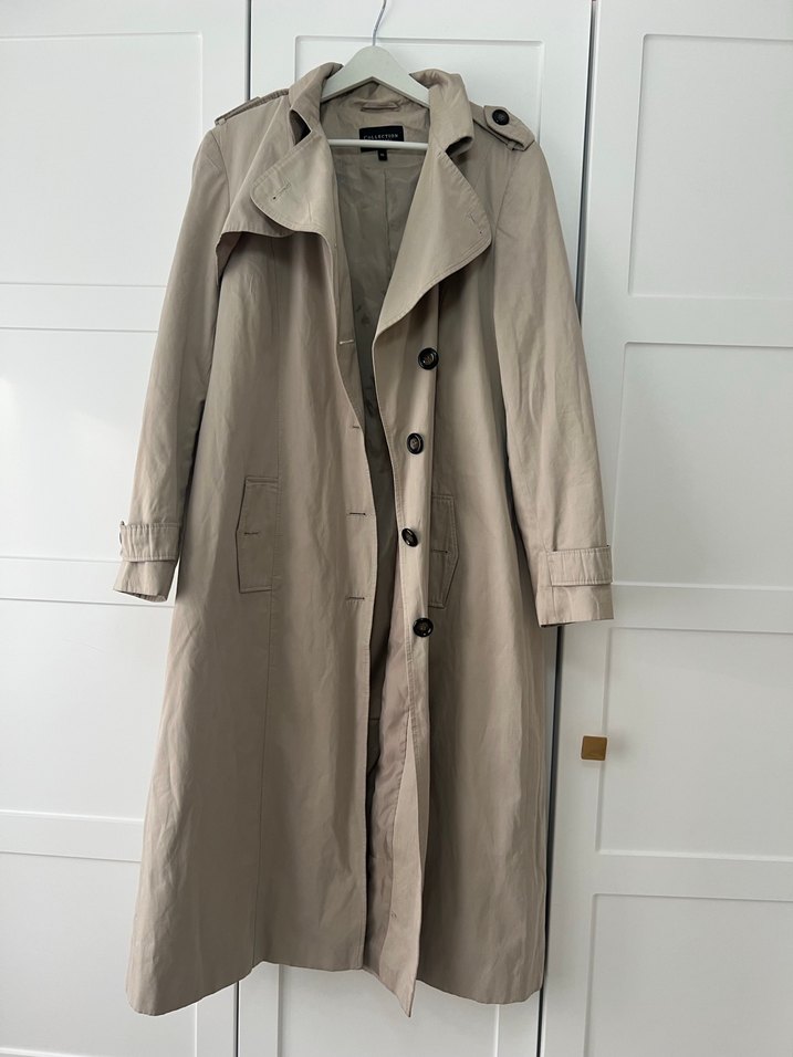 Bej Uzun Keten Trençkot - Görsel 3