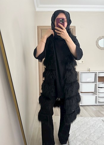 İthal Siyah Kürklü Yelek - Görsel 5
