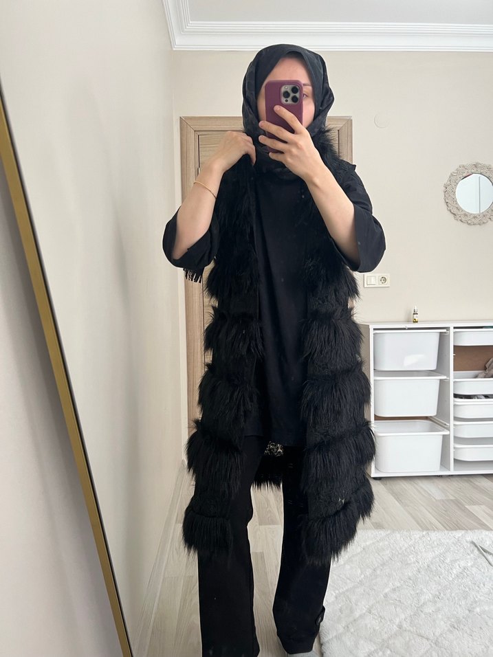 İthal Siyah Kürklü Yelek - Görsel 5