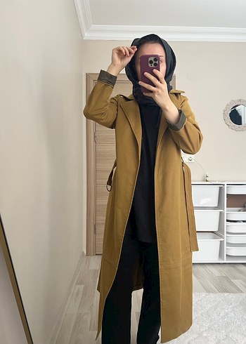 Kadın Camel Süet Kuşaklı Uzun Trençkot - Görsel 10