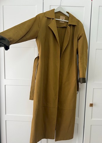 Kadın Camel Süet Kuşaklı Uzun Trençkot - Görsel 9