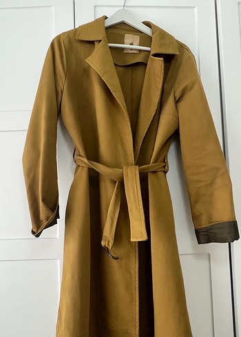 Kadın Camel Süet Kuşaklı Uzun Trençkot - Görsel 8