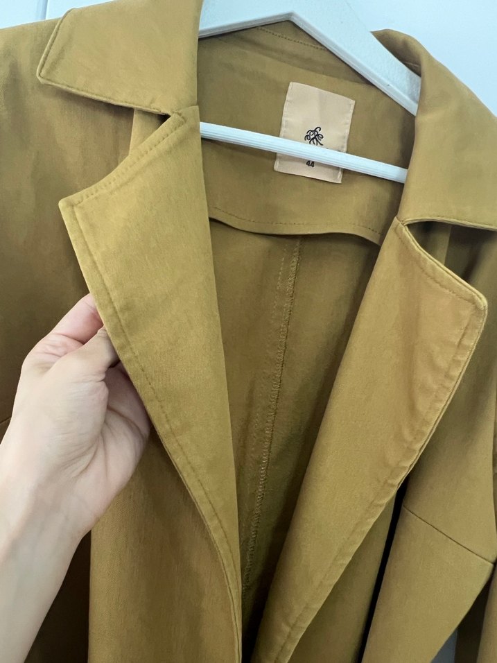 Kadın Camel Süet Kuşaklı Uzun Trençkot - Görsel 4