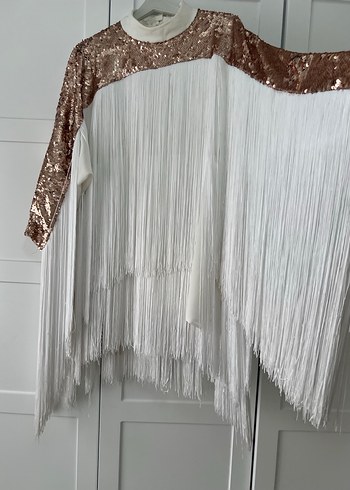 Pullu ve Püsküllü Uzun Beyaz Tunik - Görsel 12