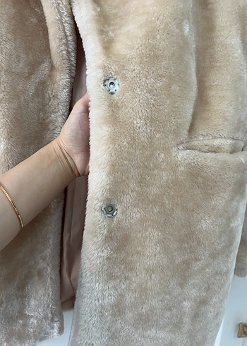Bej Peluş Midi Kadın Kaban - Görsel 8