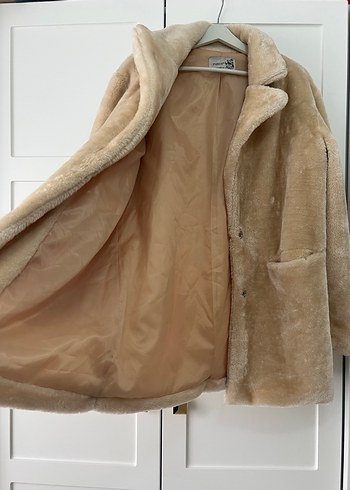 Bej Peluş Midi Kadın Kaban - Görsel 5