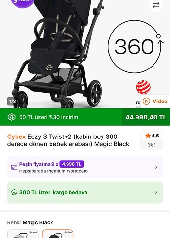 Cybex Dex 360° Döner Bebek Arabası Siyah - Görsel 3