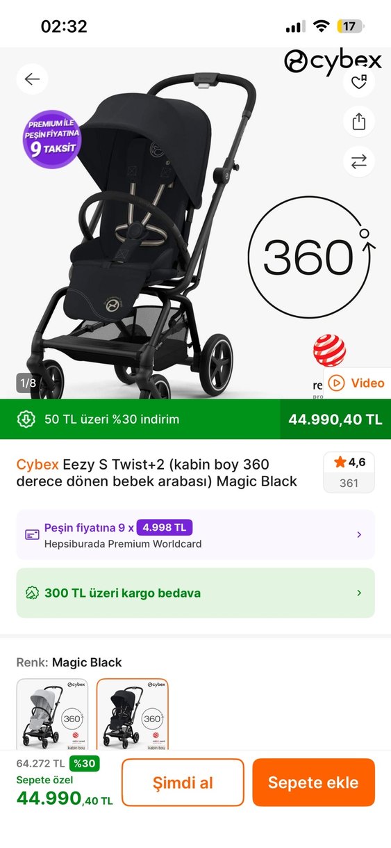 Cybex Dex 360° Döner Bebek Arabası Siyah - Görsel 3