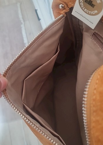 elle marka hardal rengi  Süet Fermuarlı Kadın Çanta - Görsel 5