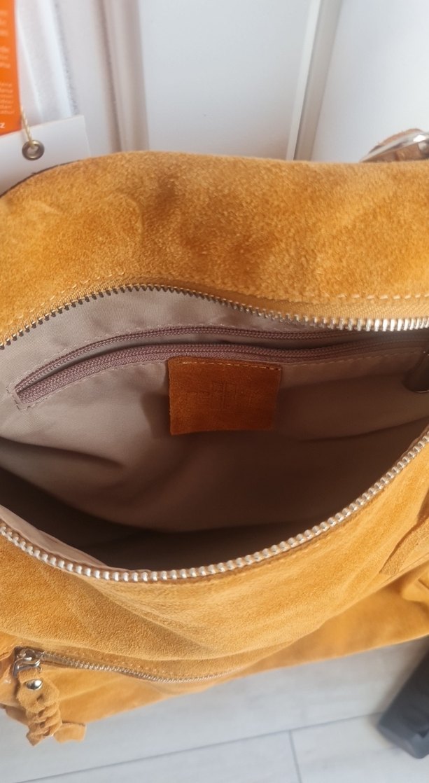 elle marka hardal rengi  Süet Fermuarlı Kadın Çanta - Görsel 3