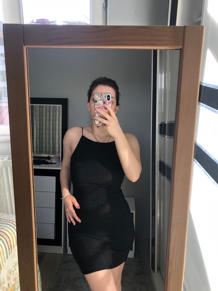 Siyah İnce Askılı Midi Elbise - Görsel 3