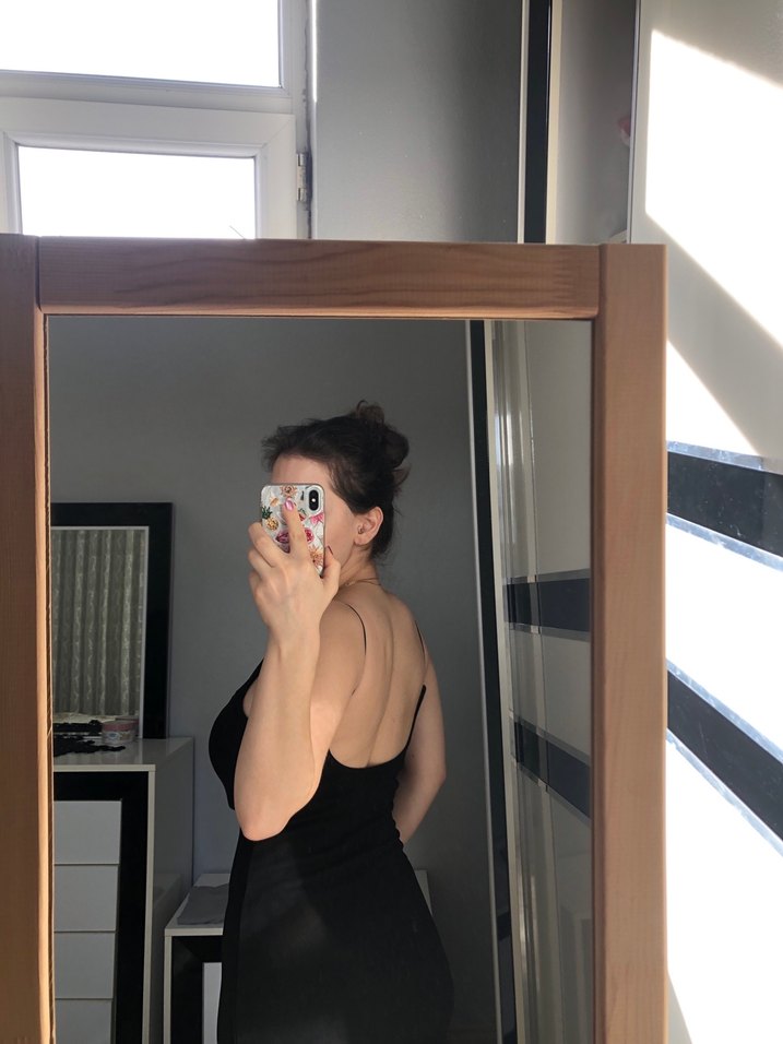 Siyah İnce Askılı Midi Elbise - Görsel 4