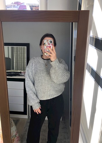 Gri Örgü Kadın Kazak - Görsel 2