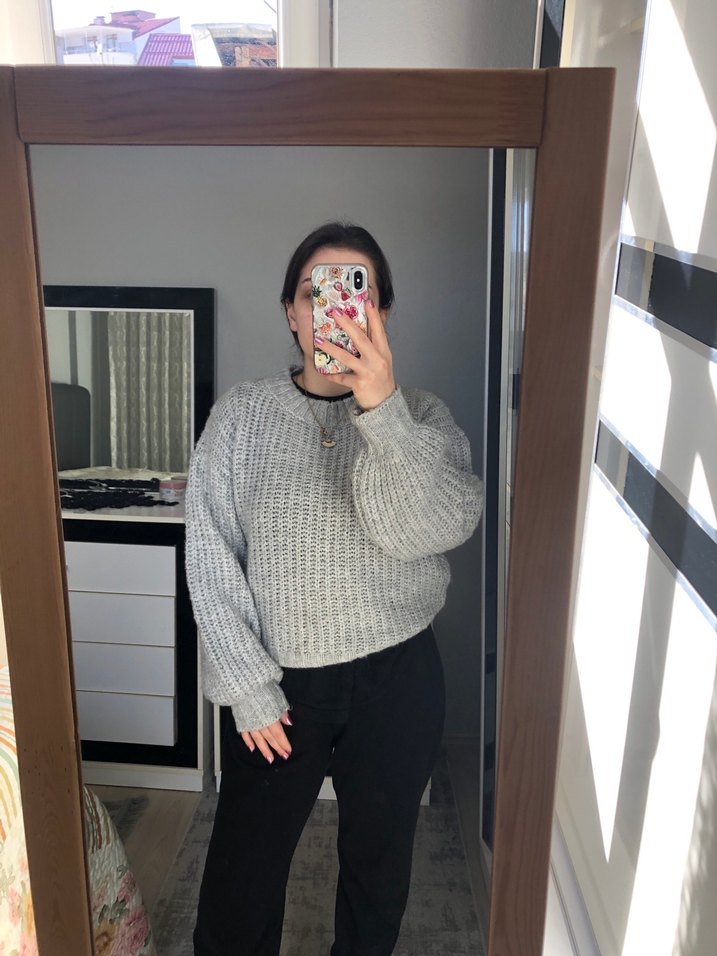 Gri Örgü Kadın Kazak - Görsel 2