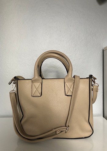 Bej Deri Kadın El Çantası Fermuarlı - Görsel 3