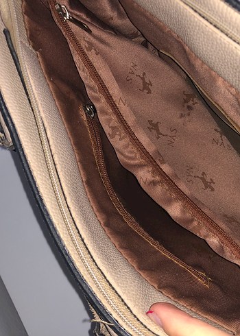 Bej Deri Kadın El Çantası Fermuarlı - Görsel 5