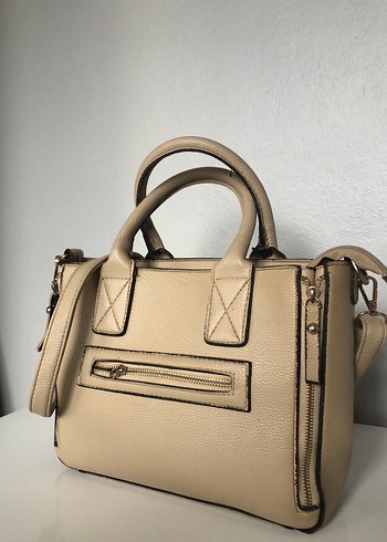 Bej Deri Kadın El Çantası Fermuarlı - Görsel 2