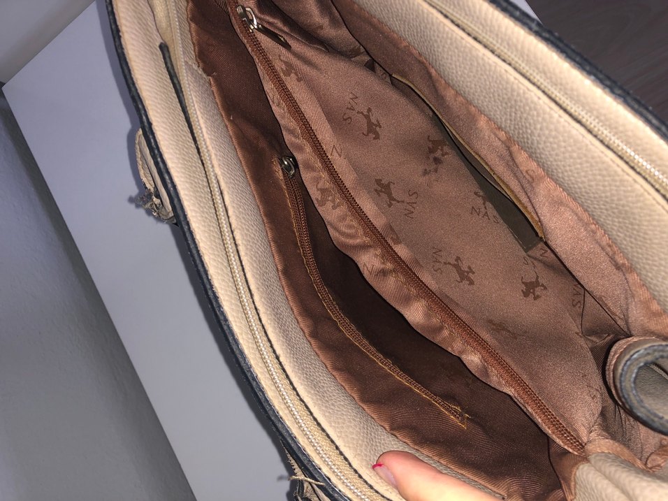 Bej Deri Kadın El Çantası Fermuarlı - Görsel 5