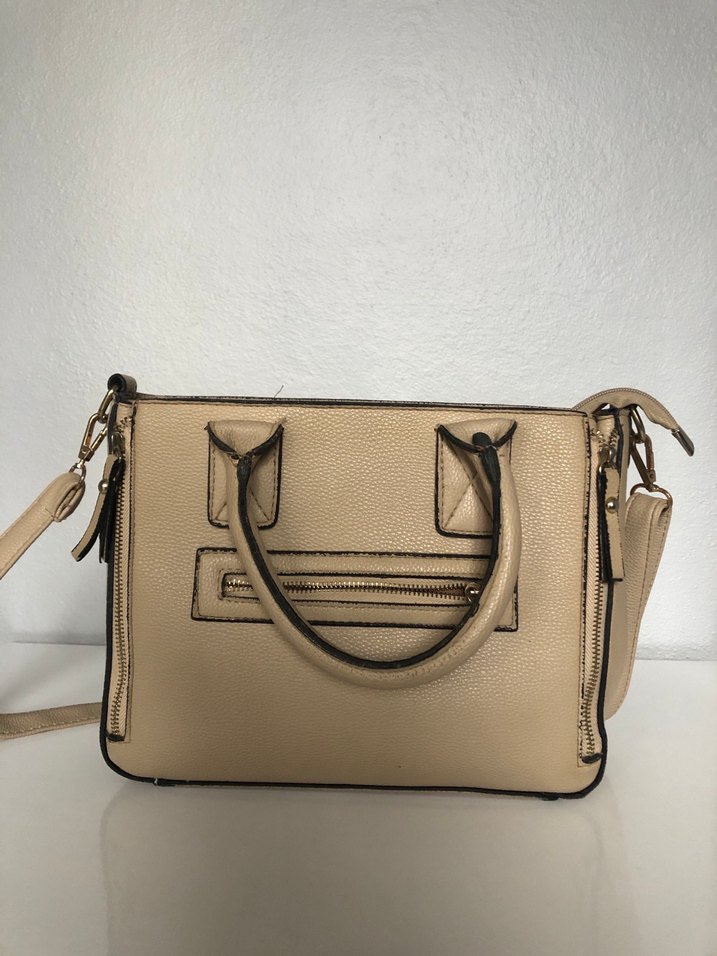 Bej Deri Kadın El Çantası Fermuarlı - Görsel 4